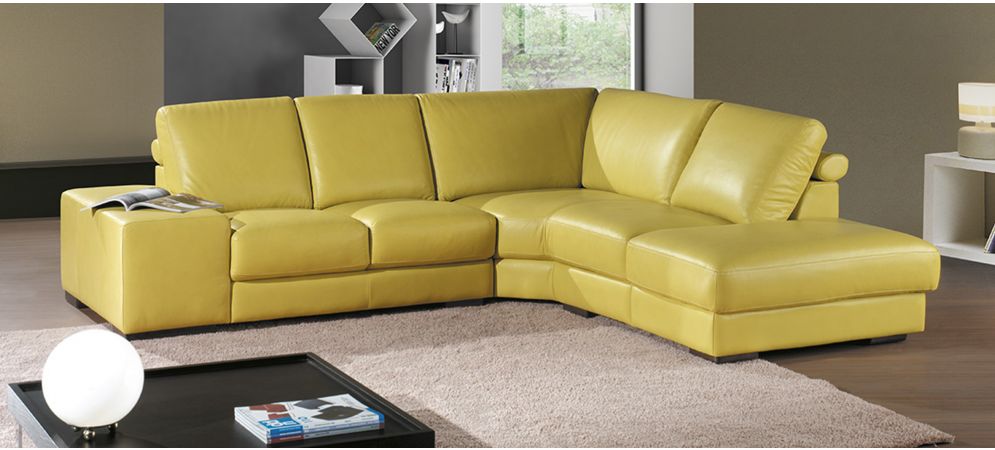 Arrone Yellow Rhf Leather Corner Sofa, Light Color Leather Sofa