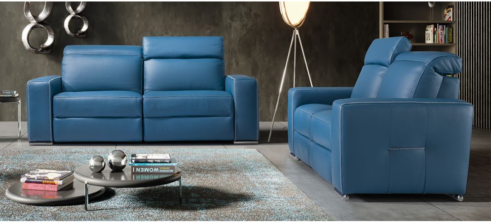 Blue leather 2025 recliners on sale