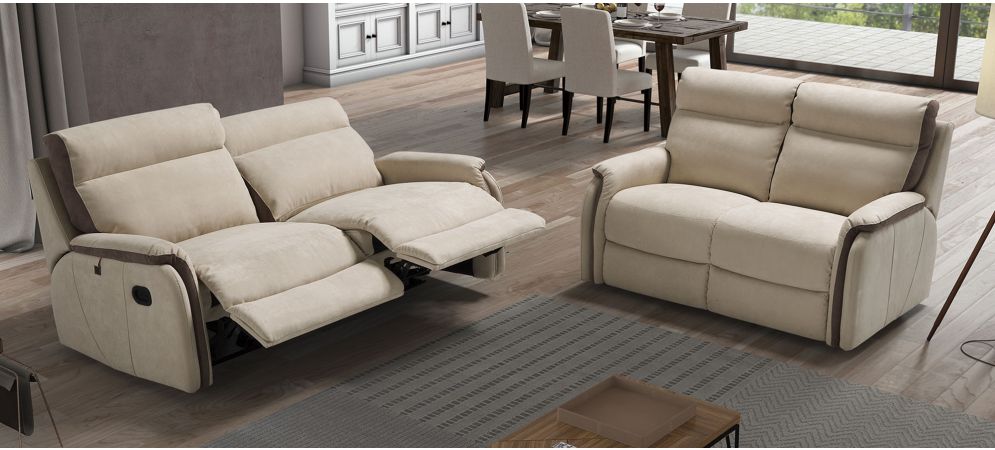 Cream recliner store sofa set
