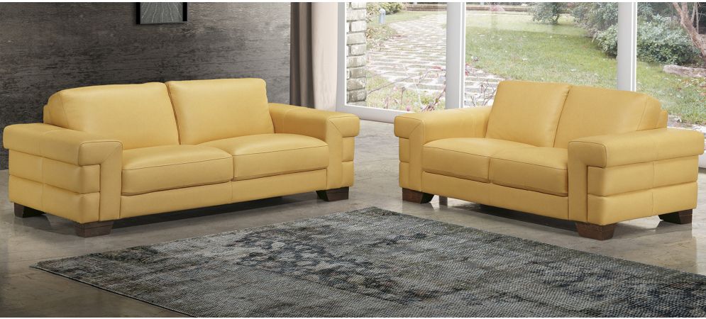 Megane Yellow Leather 3 2 Sofa Set
