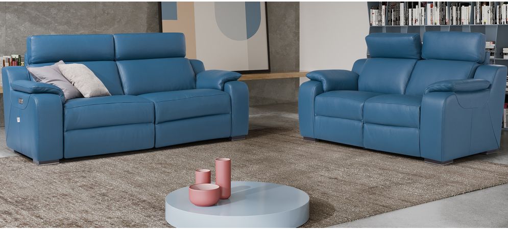 Mia Blue Leather 3 2 Electric Recliners With Adjustable