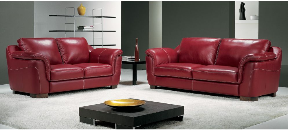 Red shop leather settee