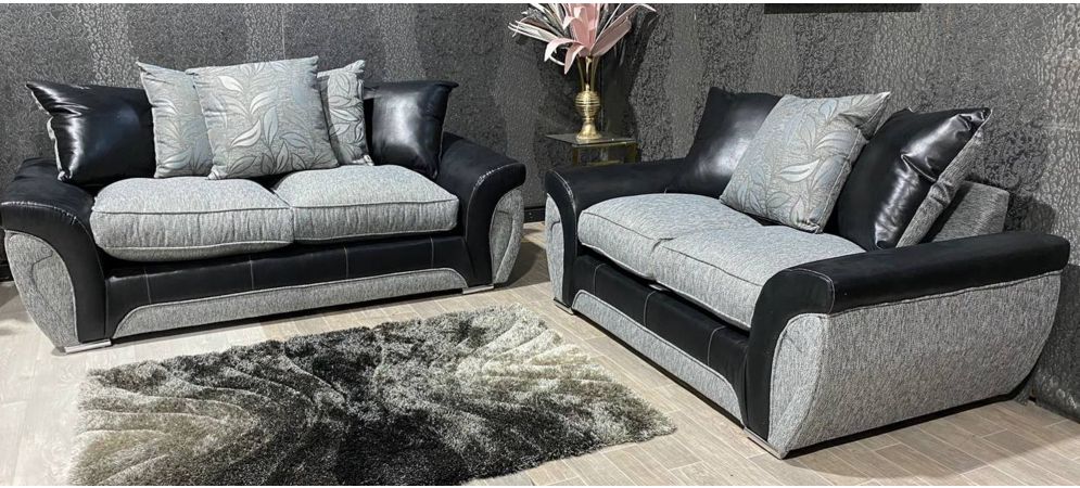 Lawson 3 2 Black And Grey Polyester Fabric Sofa Set With Snake Outline Chrome Legs Leather World Grey Polyester Fabric Sofa, Lawson Leather Sofa