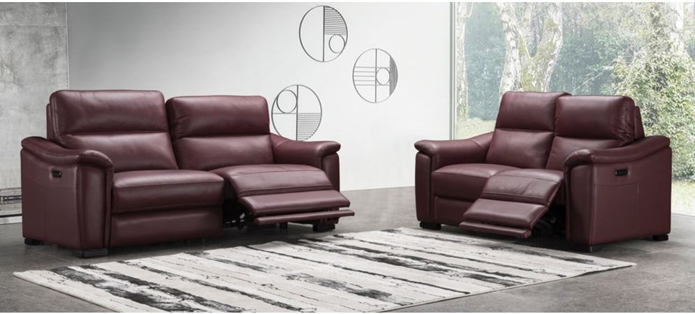 Livorno Ox Blood Full Leather Electric Recliner Armchair With Usb Ports Sofa World Full Leather Electric Recliner Armchair, Red Embossed Leather Sofa