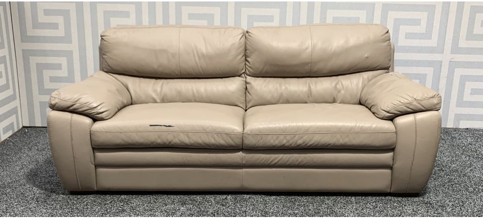 Beige Large Leather Sofa Sisi Italia Semi Aniline With Wooden Legs Teararks See Images Ex Display Showroom Model 47869 World Leather Sofa Sisi Italia Semi Aniline, Semi Aniline Leather Sofa