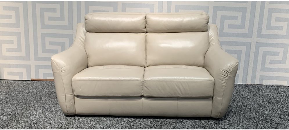 Cream Regular Semi Aniline Leather Sofa With Padded Headrests Ex Display Showroom Model 47950 World Cream Regular Semi Aniline Leather Sofa, Aniline Leather Sofa