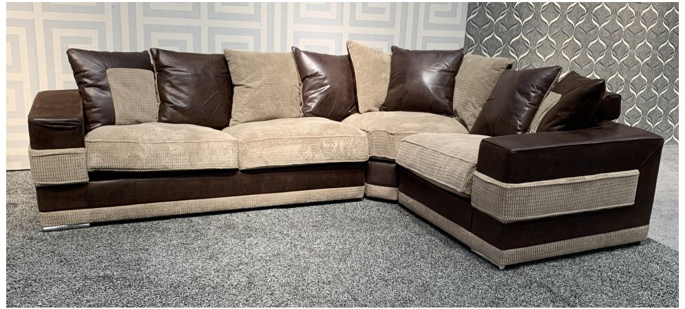 Kudos Brown Rhf Fabric Corner Sofa With, Brown Leather And Fabric Corner Sofa