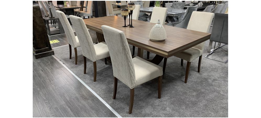 Saltarelli 2.5m Extendable Wood Table With 6 Cream Fabric Chairs w 50 D 55 H 105cm Leather Sofa World