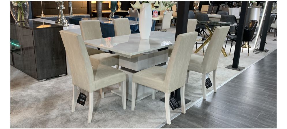 Faux marble dining table with chairs sale