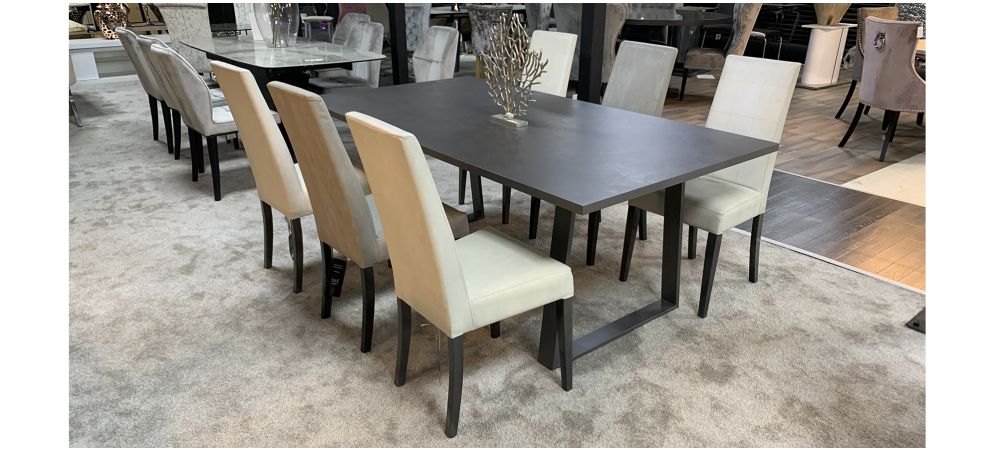 Laki Grey 1.9m Concrete Dining Table With 6 Faux Cream Wooden Leg