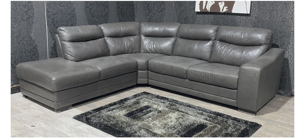 Lucca Grey Lhf Leather Corner Sofa Sisi Italia Semi Aniline With Wooden Legs Colour Faded See Images Ex Display Showroom Model 48150 World Lucca Grey Lhf Leather Corner Sofa Sisi, White And Grey Leather Corner Sofa