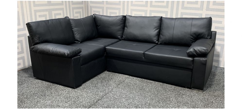 Black Bonded Lhf Leather Corner Sofa, White Leather Sofa Bed With Storage
