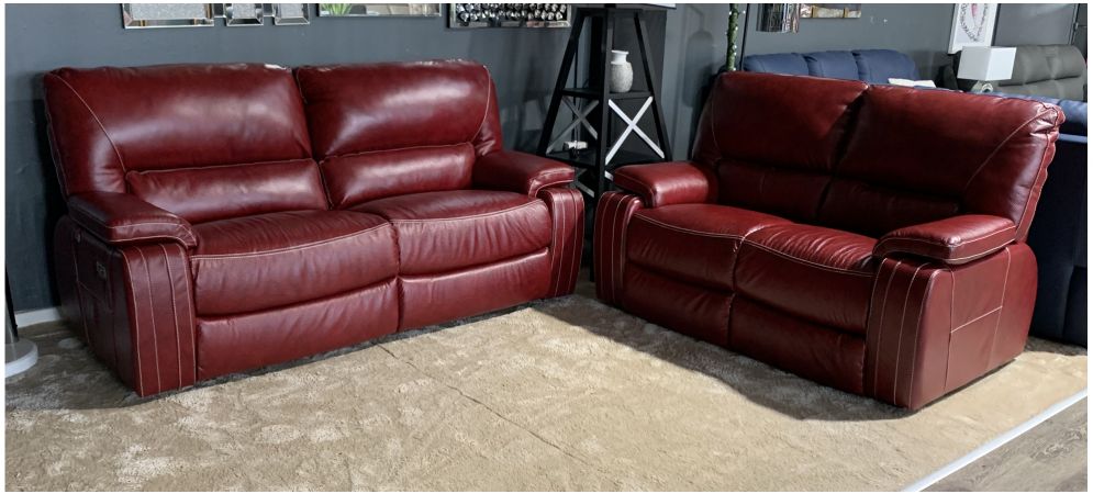 Alderbaran Red New Trend Semi Aniline, 2 Seater Red Leather Recliner Sofa
