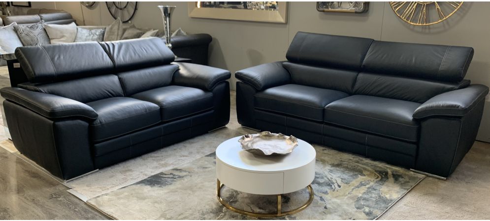 Moran Black Leather 3 2 Sofa Set With Adjustable Headrests And Contrast Stitching World Moran Black Leather 3 2 Sofa Set With, Leather Sofa Stitching
