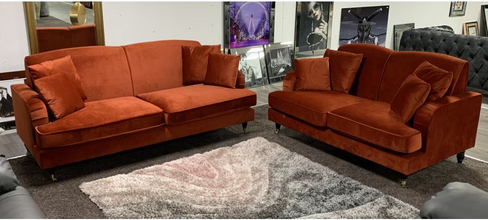 Phoenix Burnt Orange Fabric 3 2 Sofa Set With Wood And Chrome Legs Ex Display Showroom Model 48587 Leather World Phoenix Burnt Orange Fabric 3 2 Sofa, Burnt Orange Leather Sofa Uk