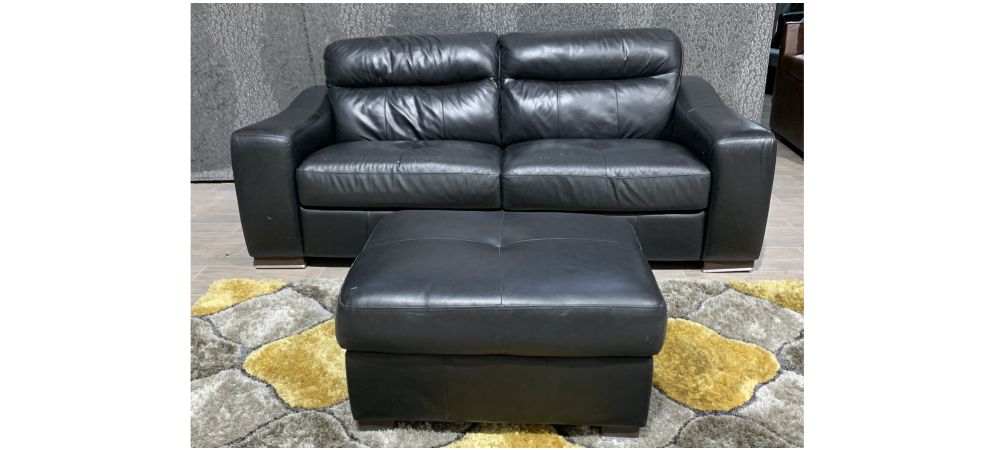 Venezia Black Leather 3 Seater Footstool Sisi Italia Semi Aniline With Wooden Legs Paint Marks Colour Fade And Scuffs See Images Ex Display Showroom Model 48628 Sofa World Footstool Sisi Italia Semi Aniline With, Venezia Top Grain Leather Sofa