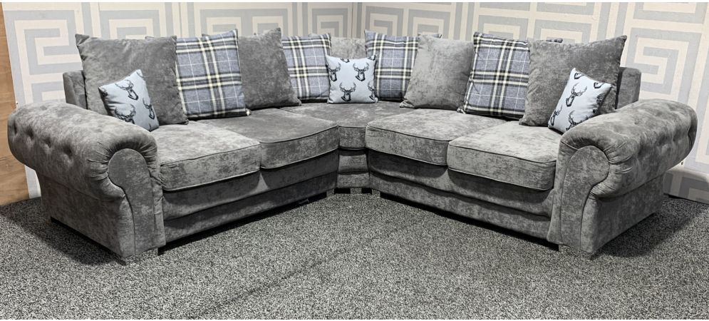 Verona Grey 2c2 Fabric Corner Sofa With Ter Back And Chrome Legs Ex Display Showroom Model 48691 Leather World Verona Grey 2c2 Fabric Corner Sofa With, Verona Top Grain Leather Sofa