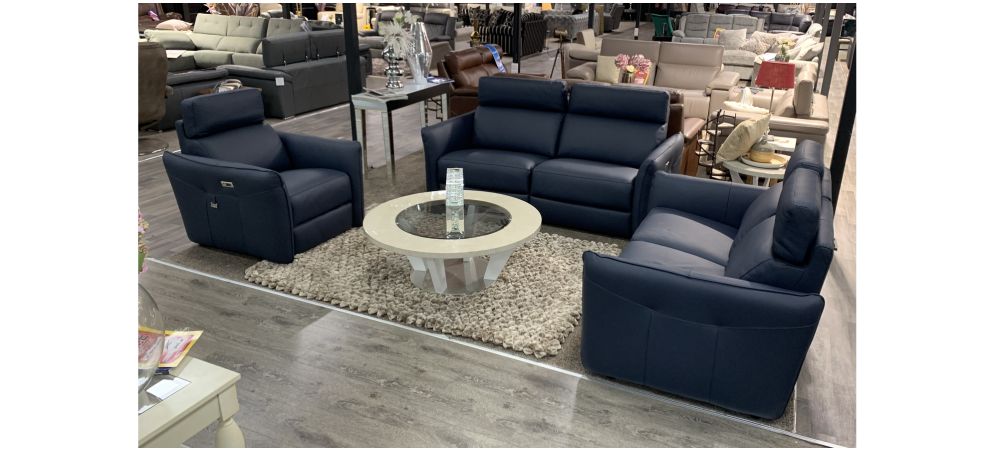 Navy blue sales leather lounge suites