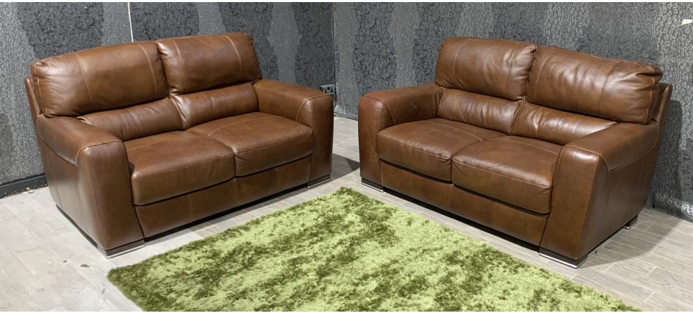 Lucca Brown Leather 2 Sofa Set Sisi Italia Semi Aniline With Wooden Legs Ex Display Showroom Model 48853 World Lucca Brown Leather 2 Sofa Set Sisi, Semi Leather Sofa Set