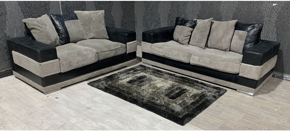 Kudos Beige And Black Fabric 3 2 Sofa Set With Ter Back Chrome Legs Ex Display Showroom Model 49014 Leather World Kudos Beige And Black Fabric 3 2 Sofa, Black Leather Corner Sofa And Cuddle Chair