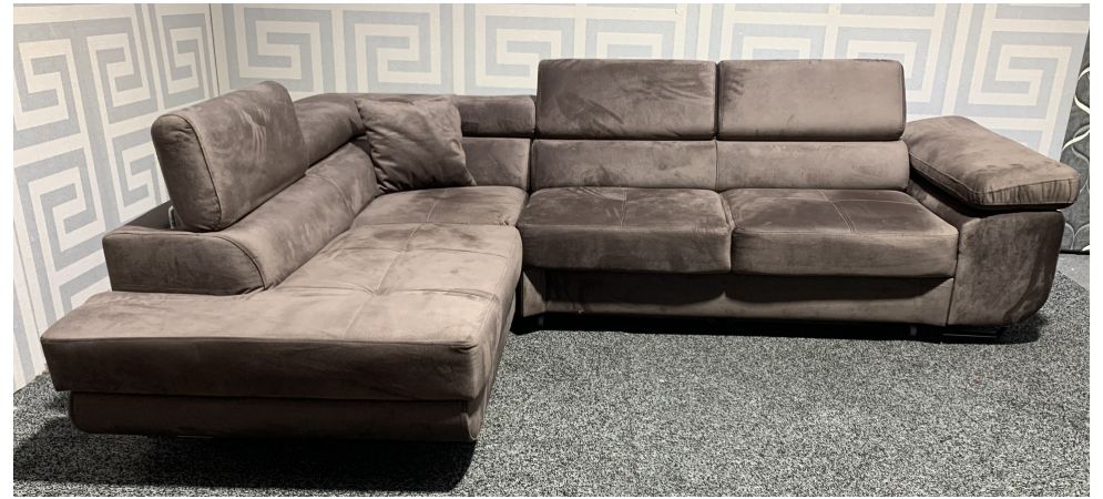 Nevada Brown Lhf Fabric Corner Sofa Bed With Storage And Chrome Legs Front Panel Broken Pull Out Base See Images Ex Display Showroom Model 49159 Leather World Nevada Brown Lhf Fabric Corner Sofa Bed, Brown Leather Corner Sofa Bed With Storage
