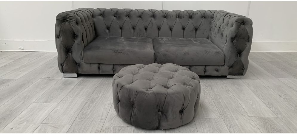 Grey footstool store with chrome legs