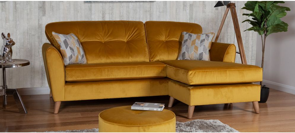 Mall RHF Mustard Fabric Corner Sofa With Wooden Legs Other Combinations And Fabrics Available Leather Sofa World