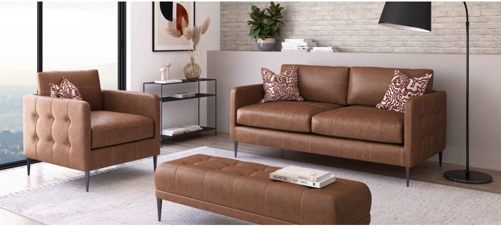 Worren 3 2 Tan Leather Sofa Set With Black Metal Legs Other Combinations Leathers And Fabrics Available Leather Sofa World