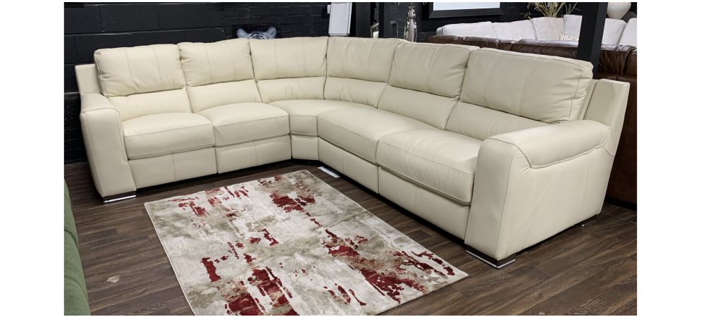 Lucca Cream LHF 2C3 Leather Corner Sofa Electric Recliner Sisi Italia Semi Aniline With Wooden Legs High Street Furniture Store Cancellation 50524
