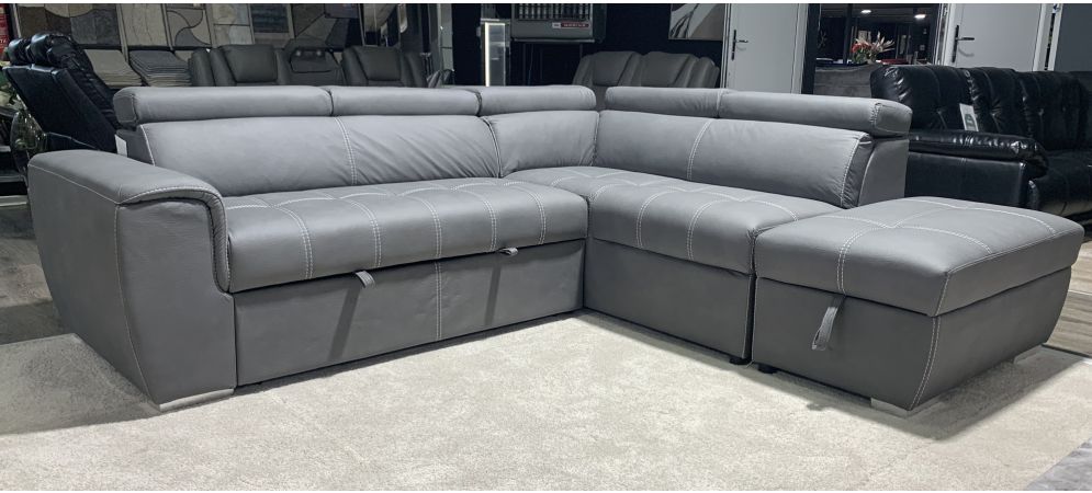 Adria Rhf Grey Fabric Corner Sofa Bed With Ottoman Storage And Adjustable Headrests Leather Sofa World