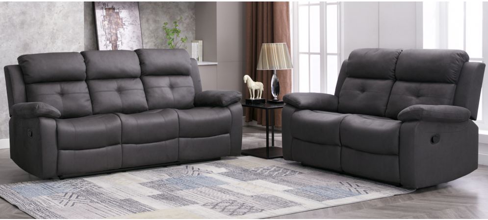 York 3 2 Grey Hard Wearing Fabric High Back Manual Recliner Sofa Set Leather Sofa World