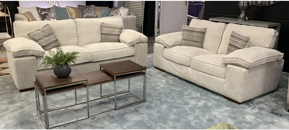 Dexter 3 2 Cream Jumbo Cord Fabric Sofa With Scatter Cushions Ex Display Showroom Model 51098 Leather Sofa World
