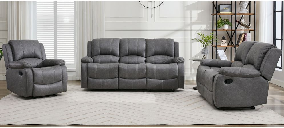 Vivo Grey Fabric 3 2 1 Sofa Set Manual Recliner Leather Sofa World