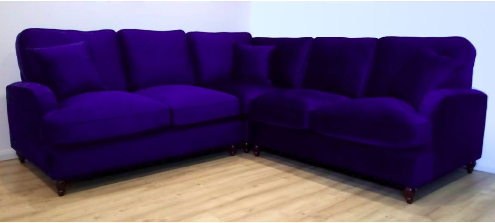 Anne Plush Velvet 2C2 Formal Back Corner Sofa With Ruffled Effect On Arms And Wooden Bun Feet Leather Sofa World