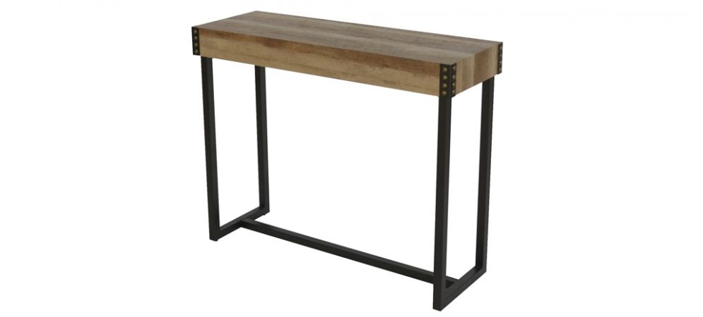 Dalton Console Table Old Wood Finish, Black Leather Console Table