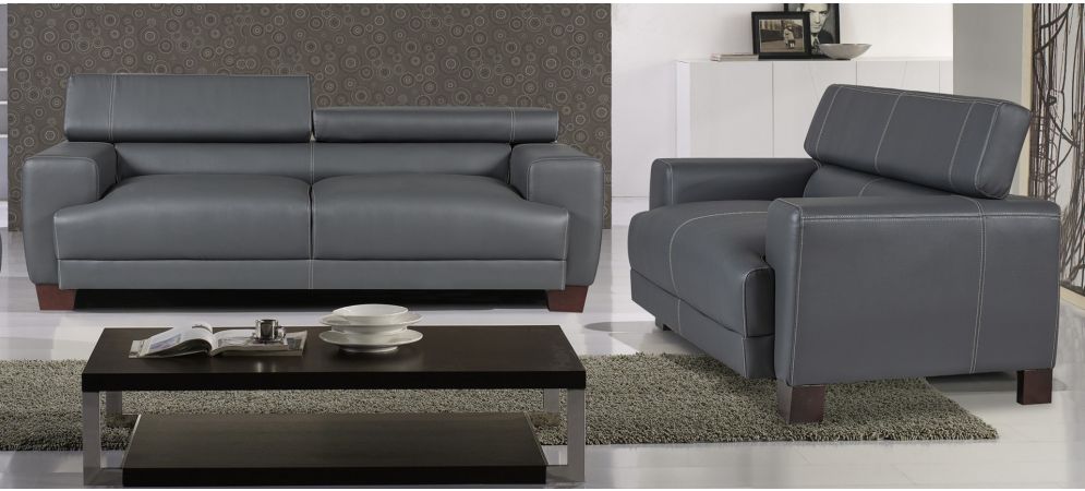 Gray leather sale sofa sets