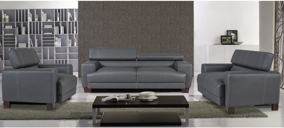 Gray leather sale sofa sets