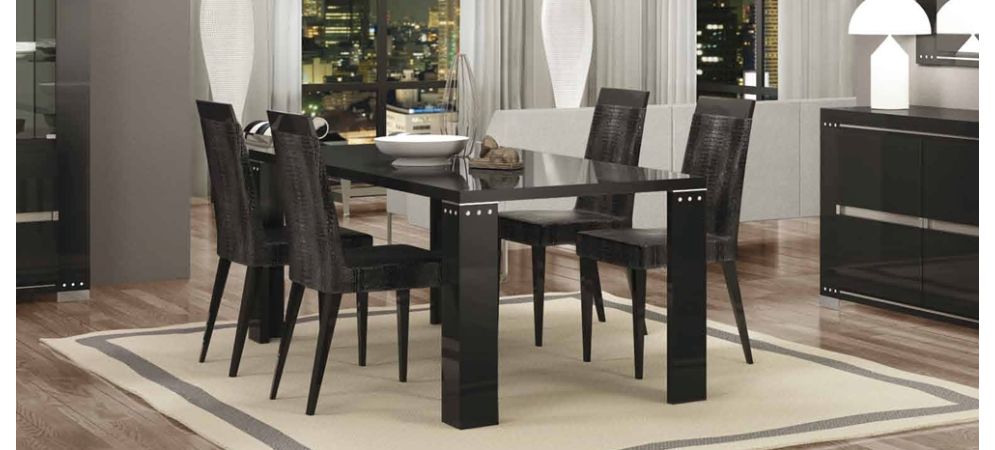 Armonia Diamond Black 1 9m Dining Table With Six Luxury Microfiber Chairs Leather Sofa World Armonia Diamond Black 1 9m Dining Table, What Size Table For Six Chairs