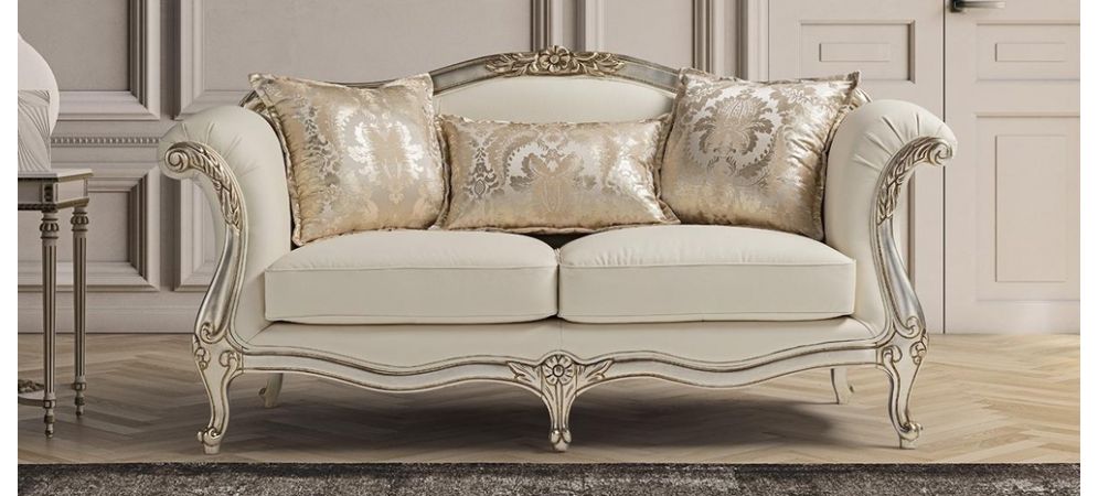 Elizabeth Aniline Ivory 3 Seater New, Leather Italian Sofa