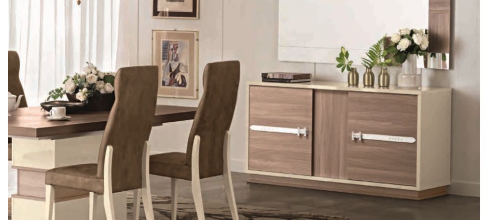 Evolution H Ivory and Wood Two Door Buffet Cabinet Sideboard Leather Sofa World