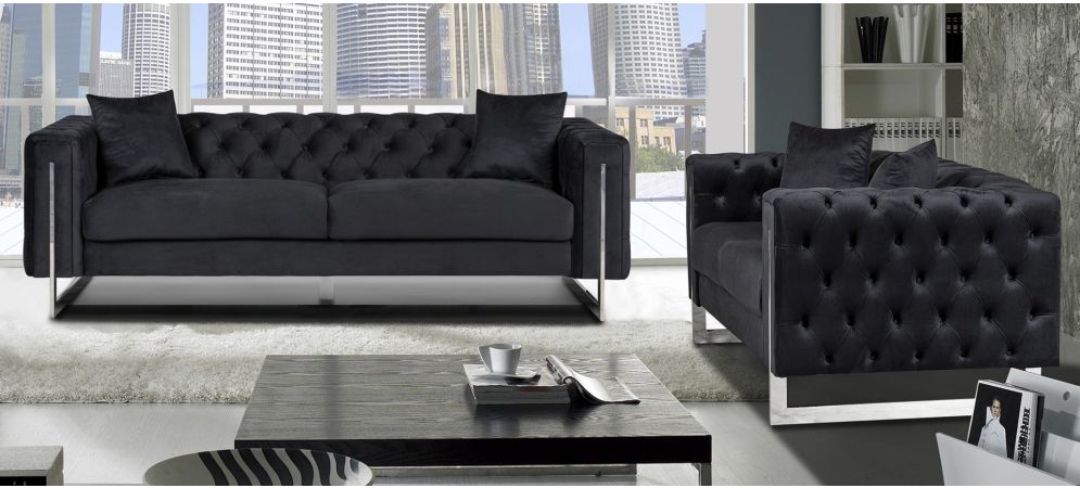 Fenzi Black Fabric 3 2 Sofa Set Plush
