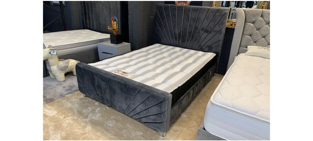 Geneva Small Double 4ft Grey Bed 130cm Headboard With Sprung Slats Base System And Chrome Legs Other Headboard Sizes And Colours Available Leather