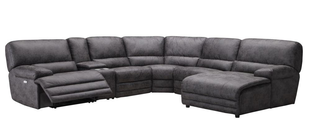 Francesca Charcoal Grey Large 2c2 Fabric Corner Sofa With One Power Recliner Seat Chaise And Drinks Holders Leather World Francesca Charcoal Grey Large 2c2, Black Leather Corner Sofa And Chair