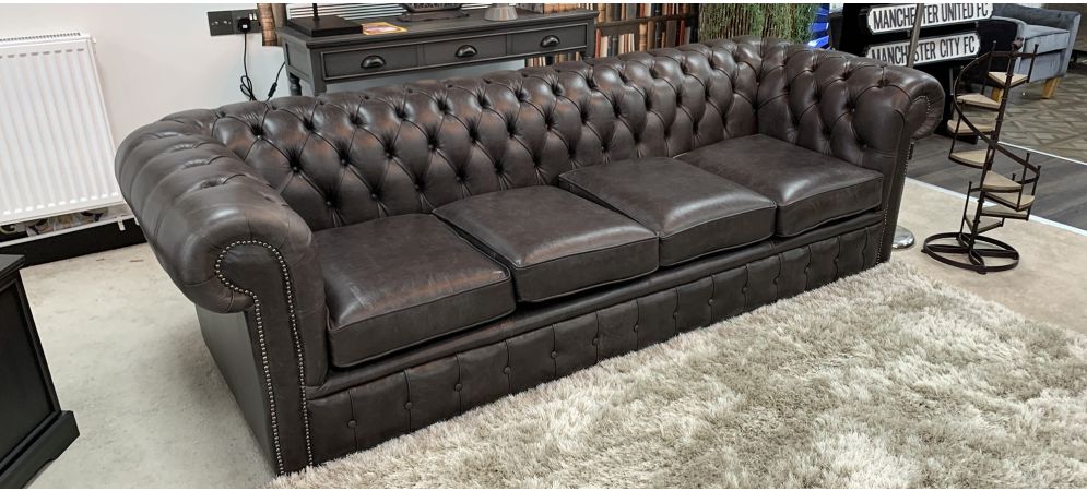 Bedford Chesterfield Handmade 4 Seater Plus Armchair Aniline Leather Anthracite Grey With Studded Arms And Wooden Legs 4 Week Bespoke Build Call