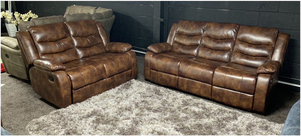 Manual Recliners Sofa Set, Chestnut Leather Sofa Set