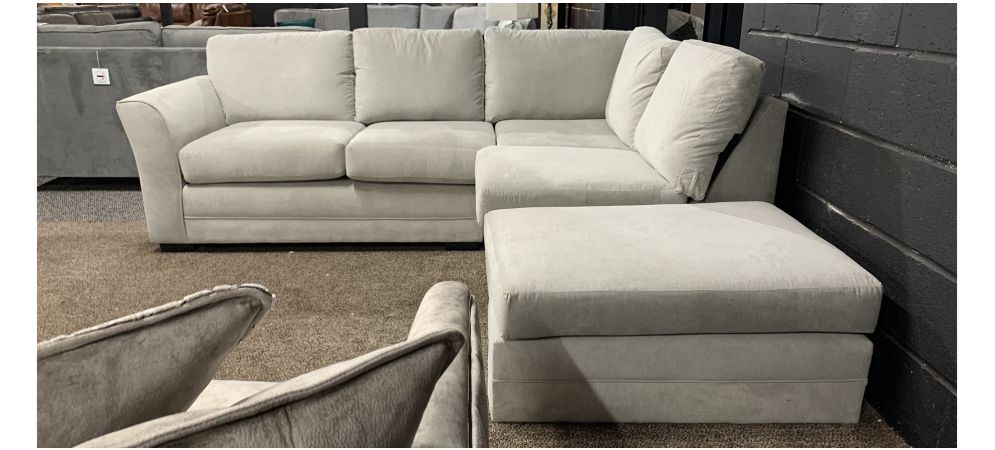Florida Cream RHF Fabric Corner Sofa With Footstool Ex Display Showroom Model 49585