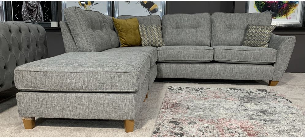Ashley Grey LHF Fabric Corner Sofa With Detachable Footstool And Wooden Legs Scatter Cushions Leather Sofa World