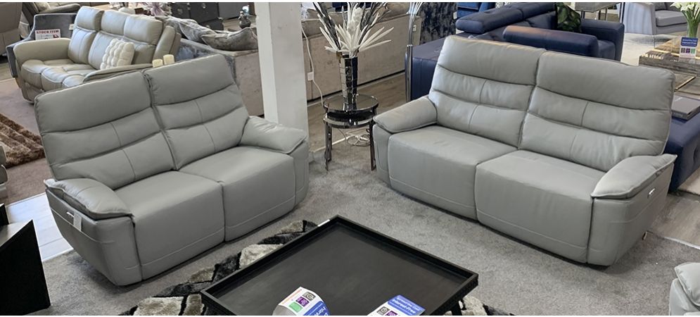 Kadiz Electric Recliner Leather Sofa, Grey Leather 3 2 Seater Recliner Sofa Set