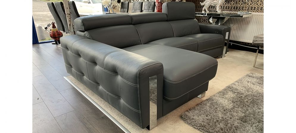 Dubai Semi Aniline Leather Corner Sofa, Black And Grey Leather Corner Sofa