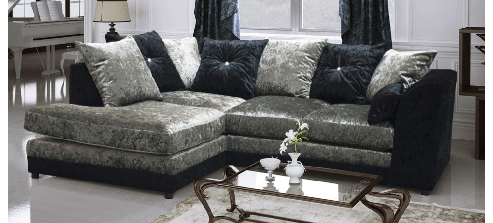 Silver crushed sales corner sofa